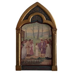 Oil on Panel Depicting Saint Geneviève, Early 20th Century, Gothic Frame