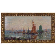 Oil on Panel, French Impressionist School, Regatta with Sailboats, 20th Century