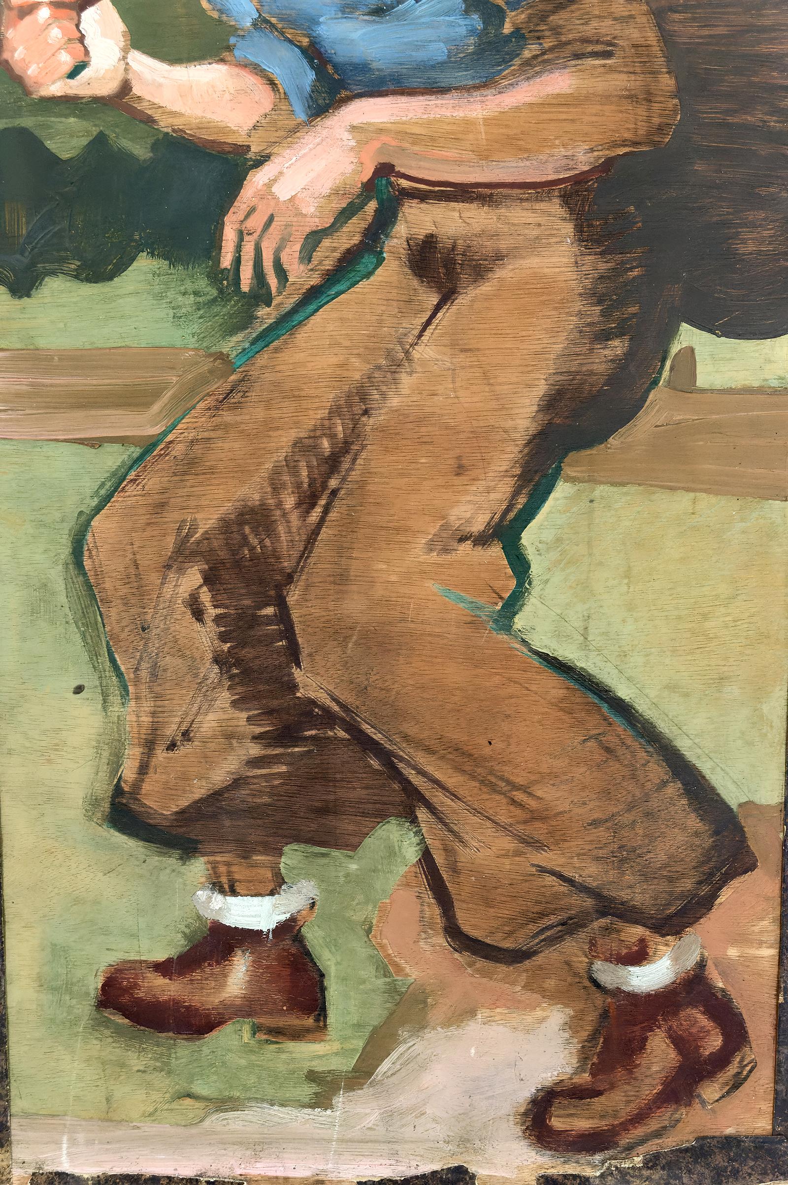 Mid-20th Century Oil on panel, Hiker with a Pipe, Michel Jamar, France, circa 1930-1940 For Sale