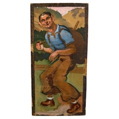 Oil on panel, Hiker with a Pipe, Michel Jamar, France, circa 1930-1940