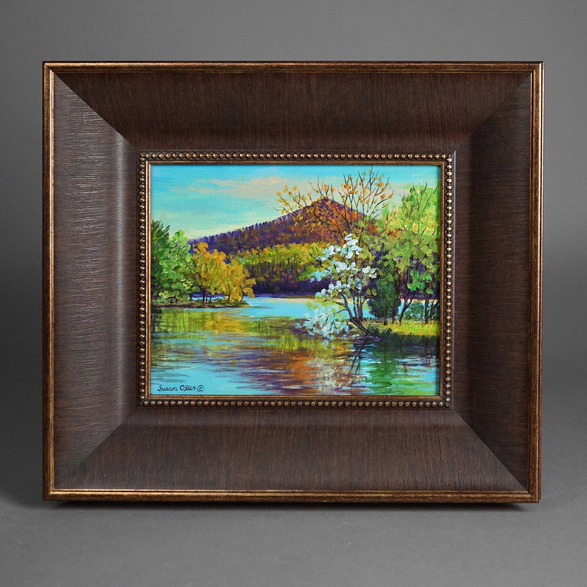 Oil on Panel Landscape Painting, Spring Eve by Susan Oller, Framed, 20th C

Measures - 14