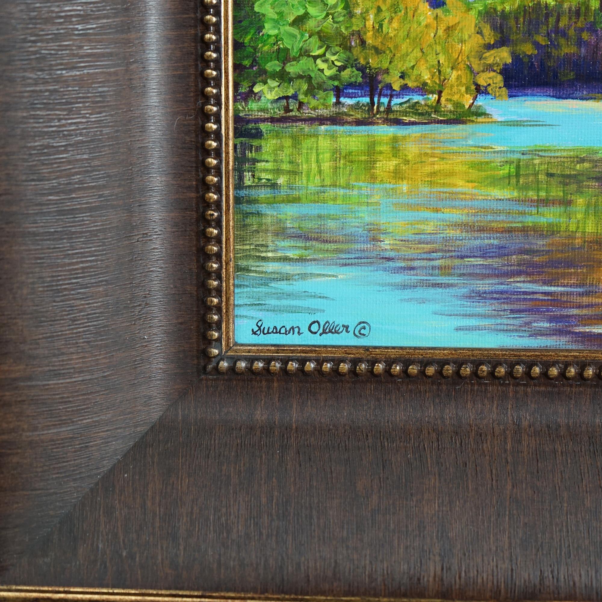 Hand-Painted Oil on Panel Landscape Painting, Spring Eve by Susan Oller, Framed, 20th C For Sale