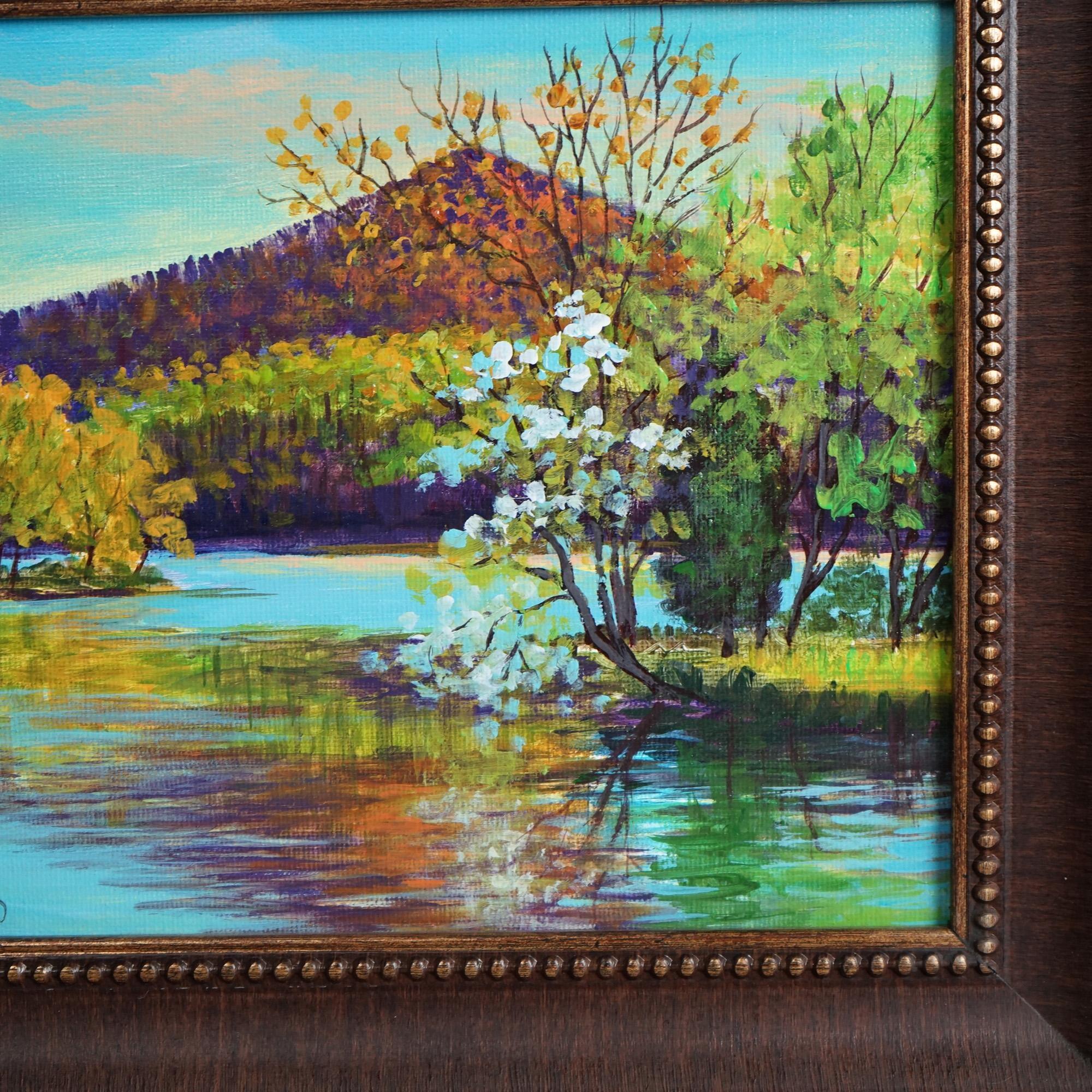 Oil on Panel Landscape Painting, Spring Eve by Susan Oller, Framed, 20th C In Good Condition For Sale In Big Flats, NY