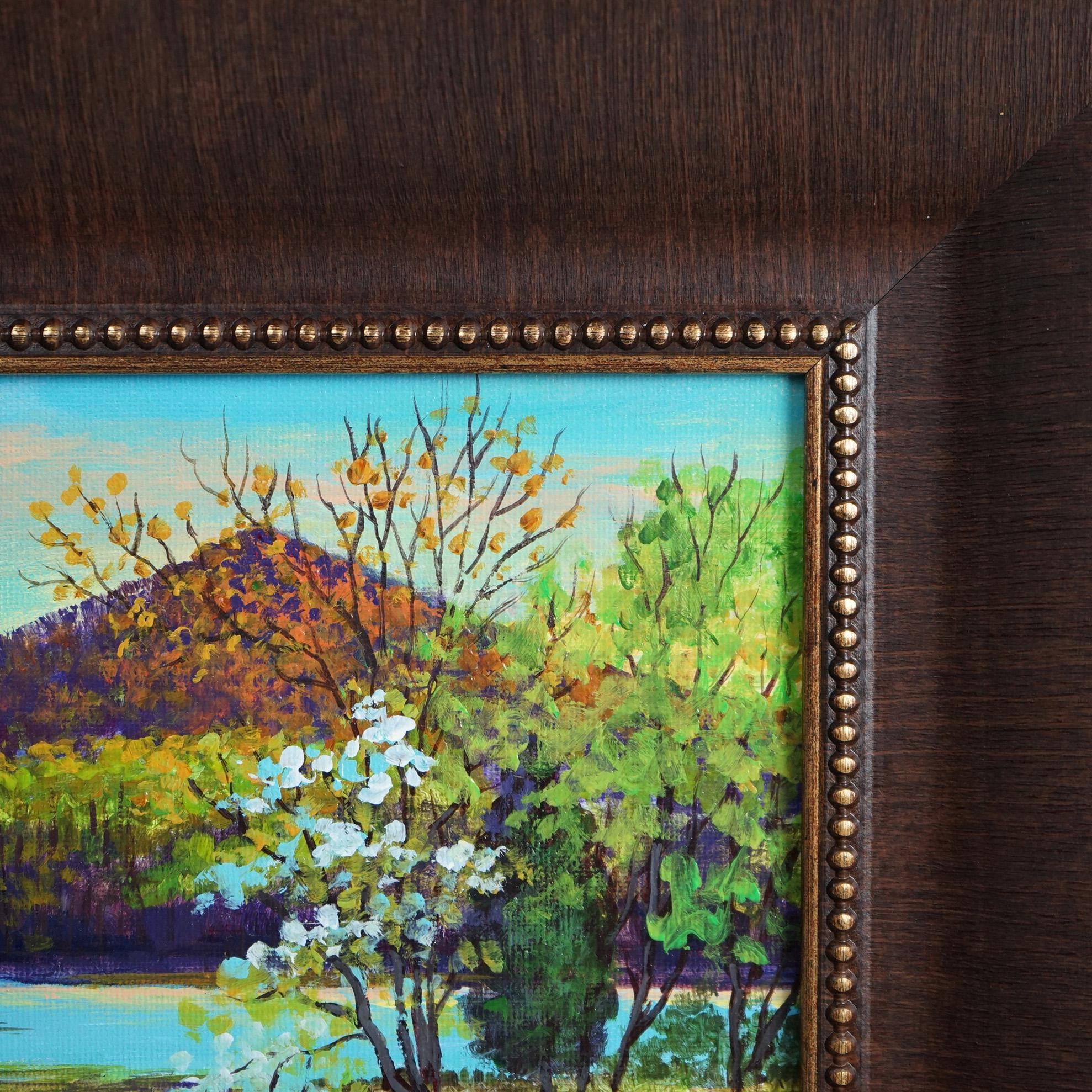 Oil on Panel Landscape Painting, Spring Eve by Susan Oller, Framed, 20th C For Sale 1
