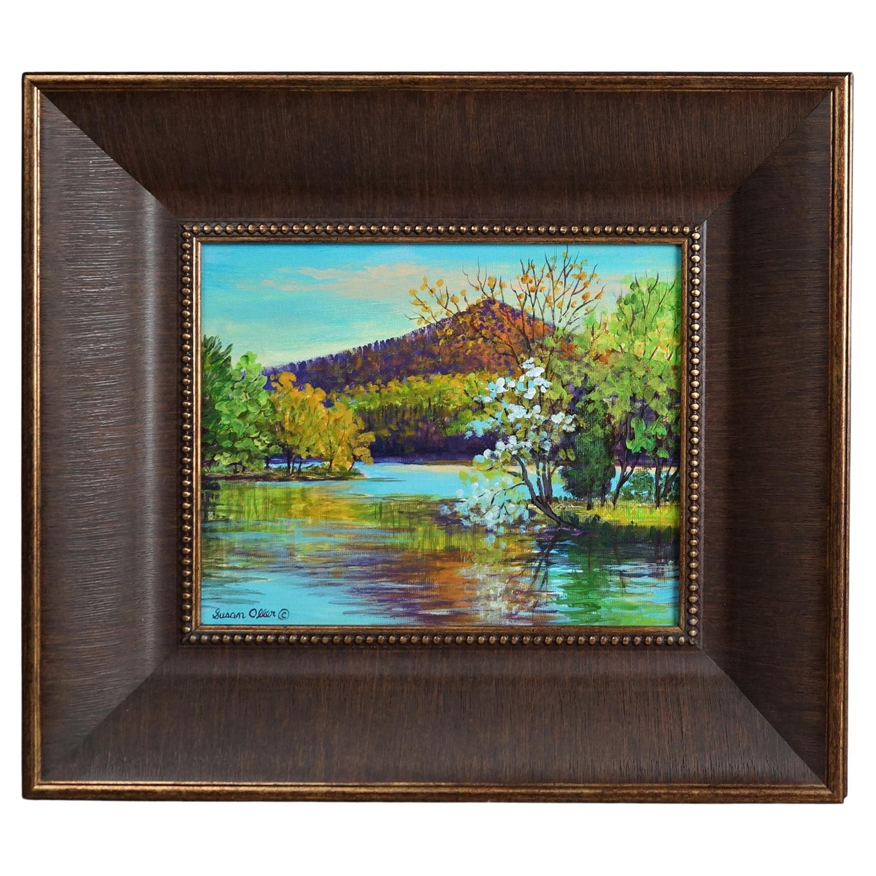 Oil on Panel Landscape Painting, Spring Eve by Susan Oller, Framed, 20th C For Sale