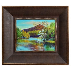 Vintage Oil on Panel Landscape Painting, Spring Eve by Susan Oller, Framed, 20th C