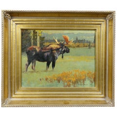 Oil on Panel of a Moose by Harold Stack