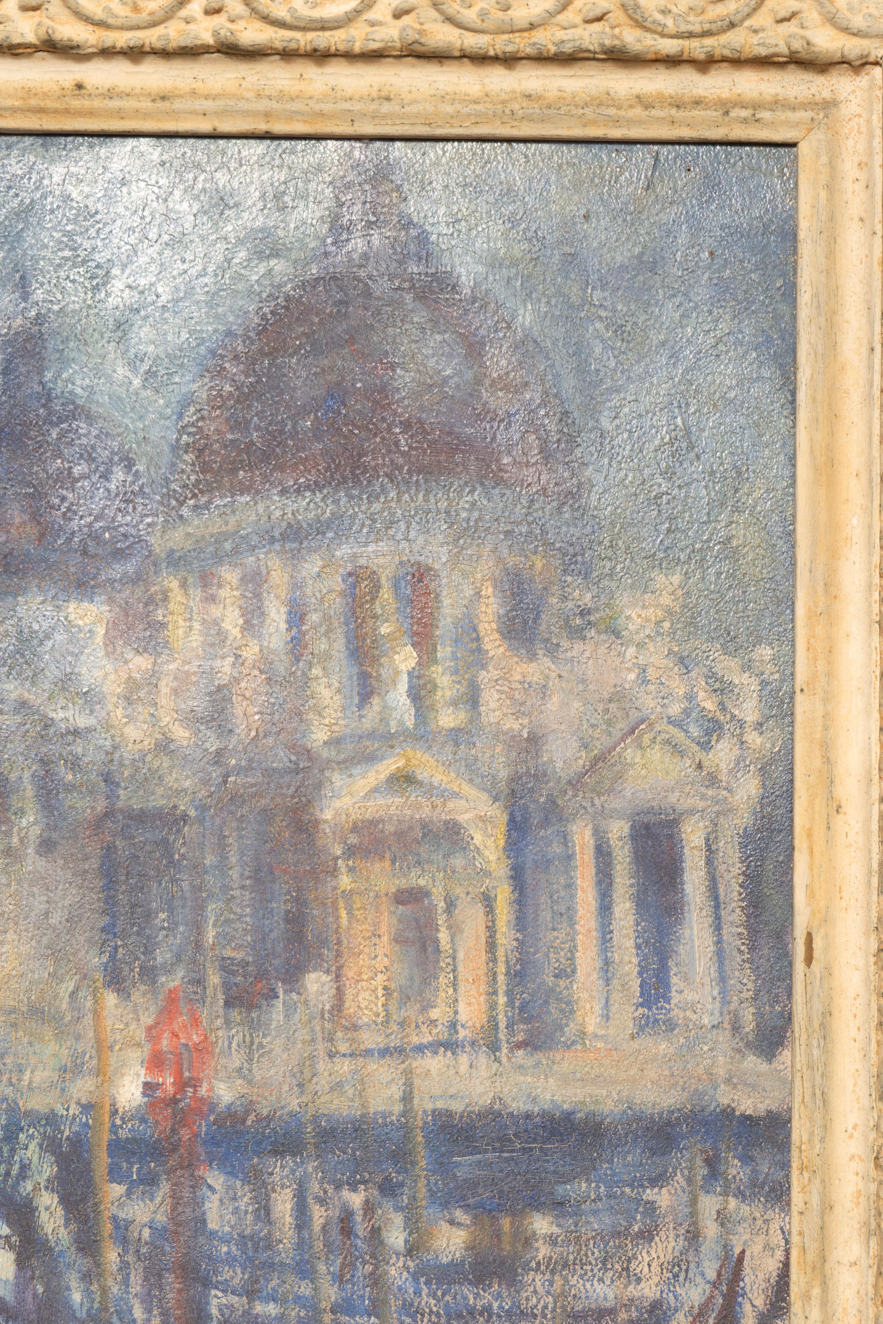 Canvas Oil On Panel Of Santa Maria della Salute In Venice For Sale