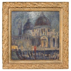 Vintage Oil On Panel Of Santa Maria della Salute In Venice