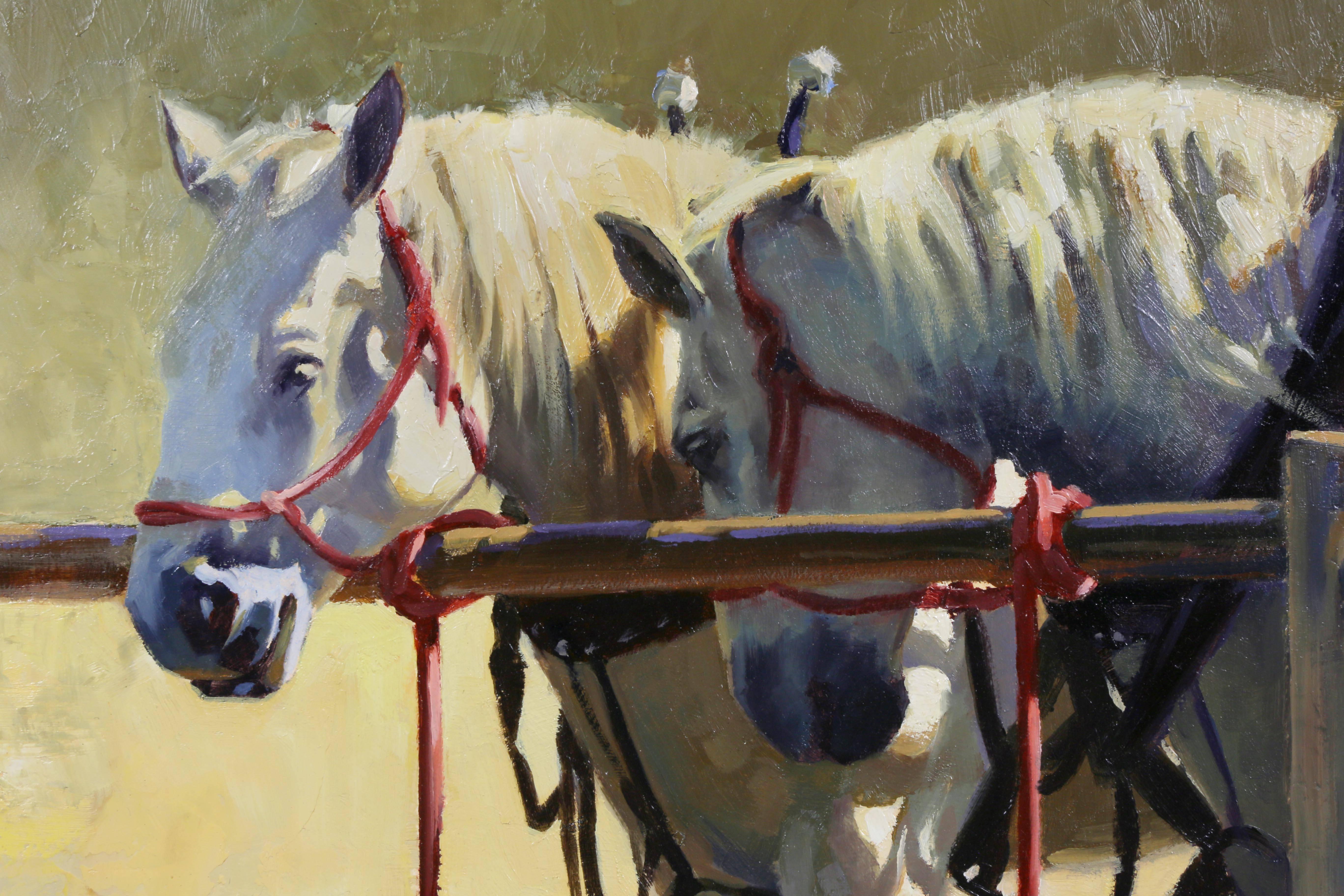 American Oil on Panel of Two Ponies by Harold Stack