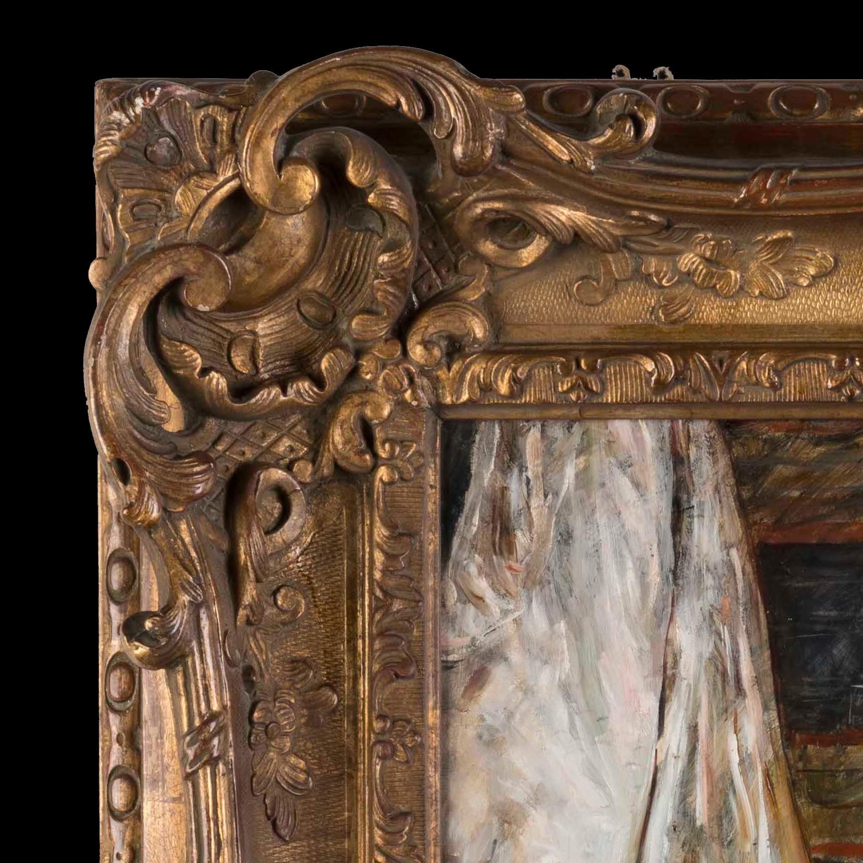 Francese Pittura a olio su pannello 'Interno dell'harem' di Eduardo León Garrido in vendita