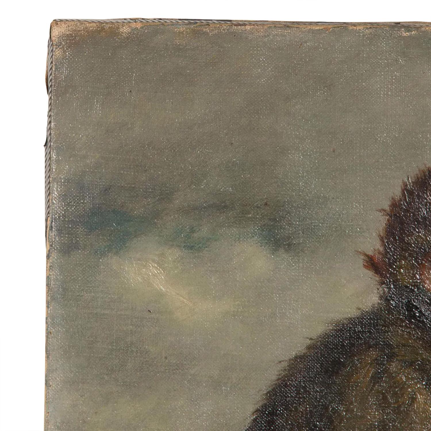 A decorative 19th century oil on panel. The painting is of a monkey.