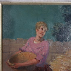 Oil On Panel Painting Of A Peasant Woman With Basket, Artist Signed, C1900