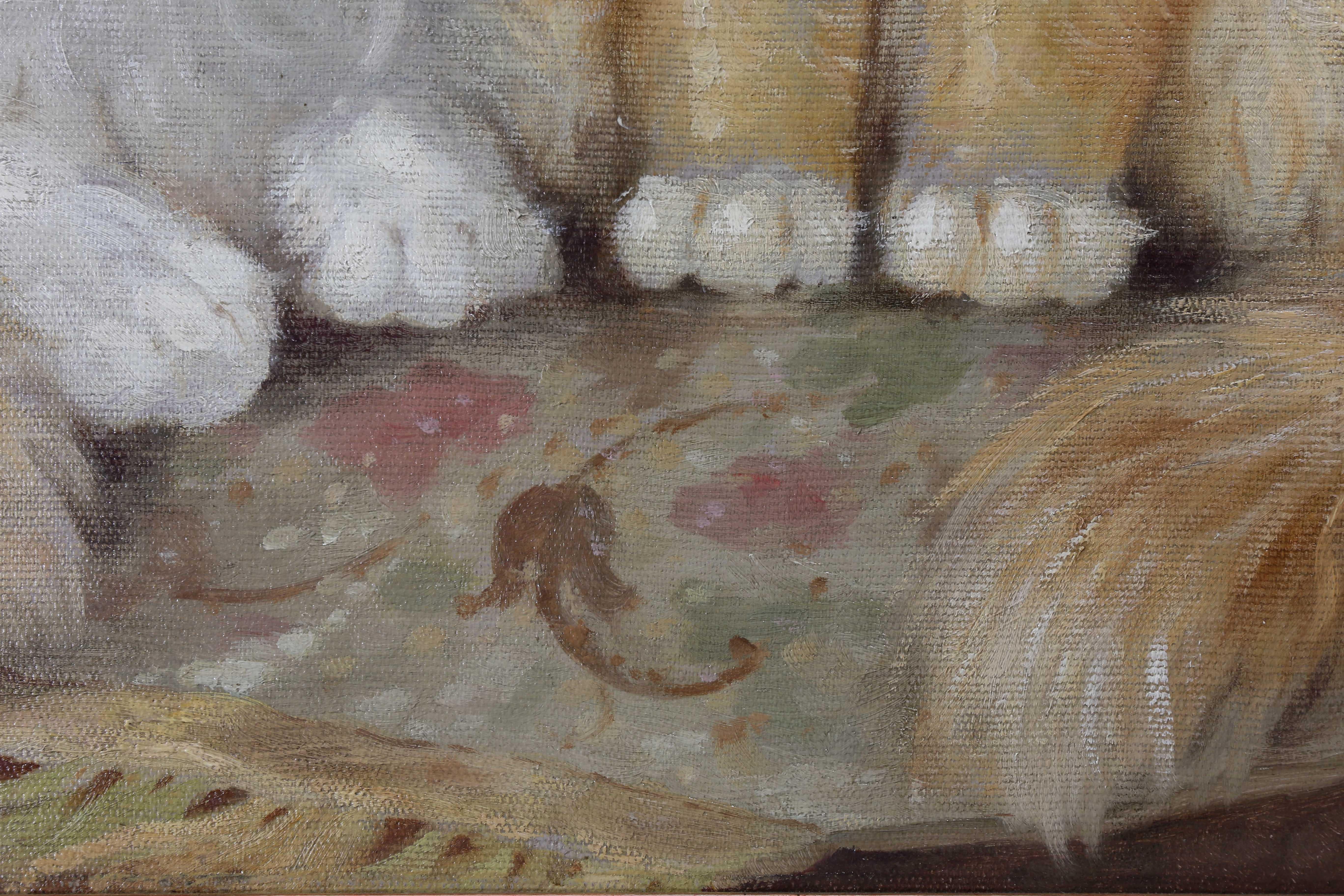 Early 20th Century Oil on Panel Painting of Two Cats by Percy S Sanborn