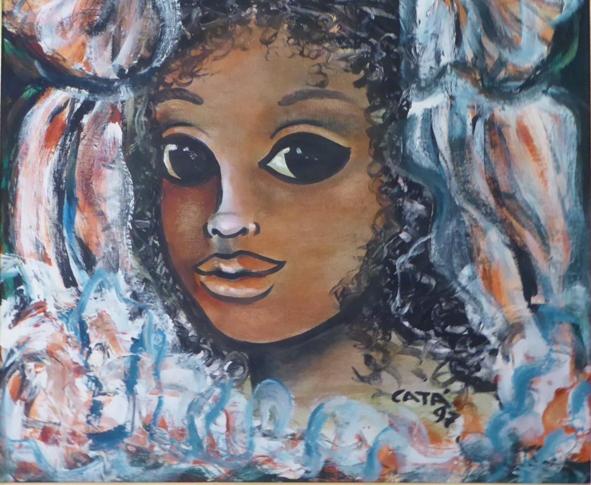 Romantic Oil on Panel Painting Titled CACHITA by Hector Catá, Cuban American Artist 1997 For Sale