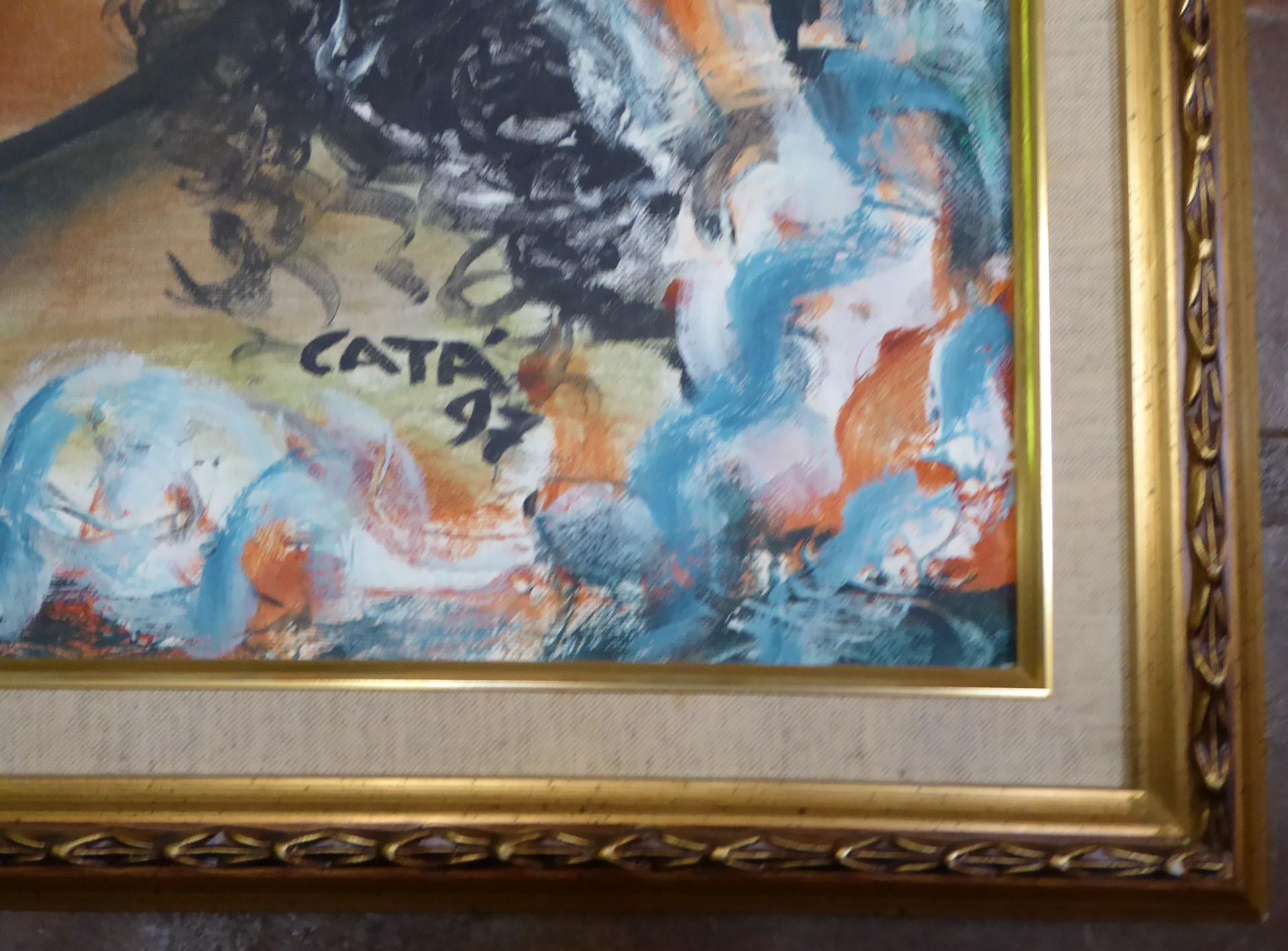 Late 20th Century Oil on Panel Painting Titled CACHITA by Hector Catá, Cuban American Artist 1997 For Sale
