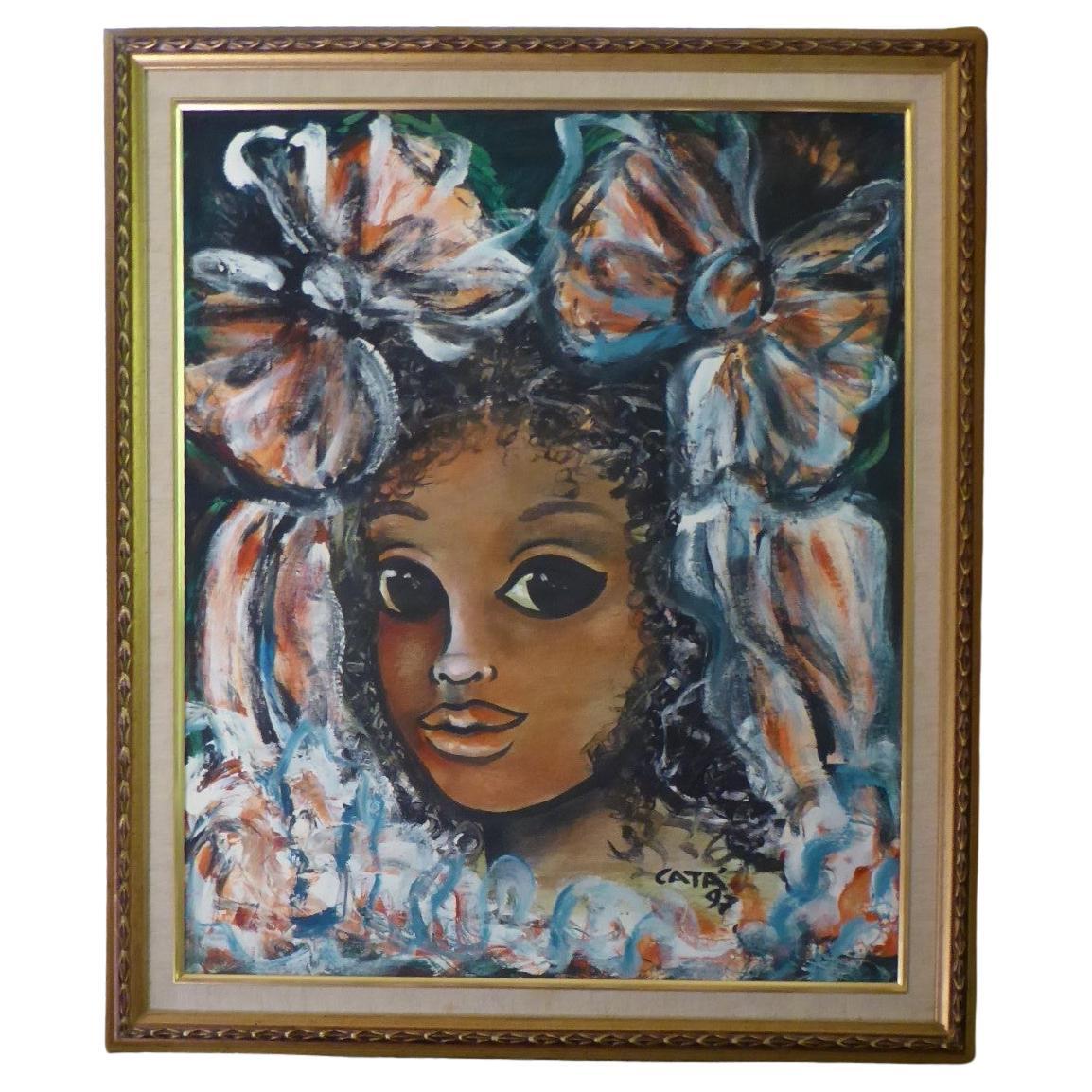 Pintura al óleo sobre tabla titulada CACHITA de Hector Catá, artista cubanoamericano 1997