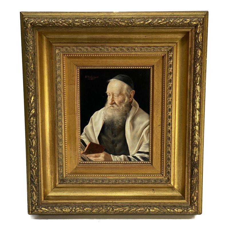 European Oil on Panel Portrait Painting of a Rabbi by Otto Eichinger For Sale