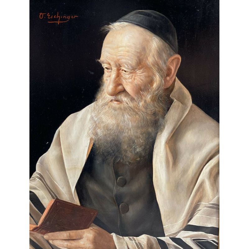 Oil on Panel Portrait Painting of a Rabbi by Otto Eichinger