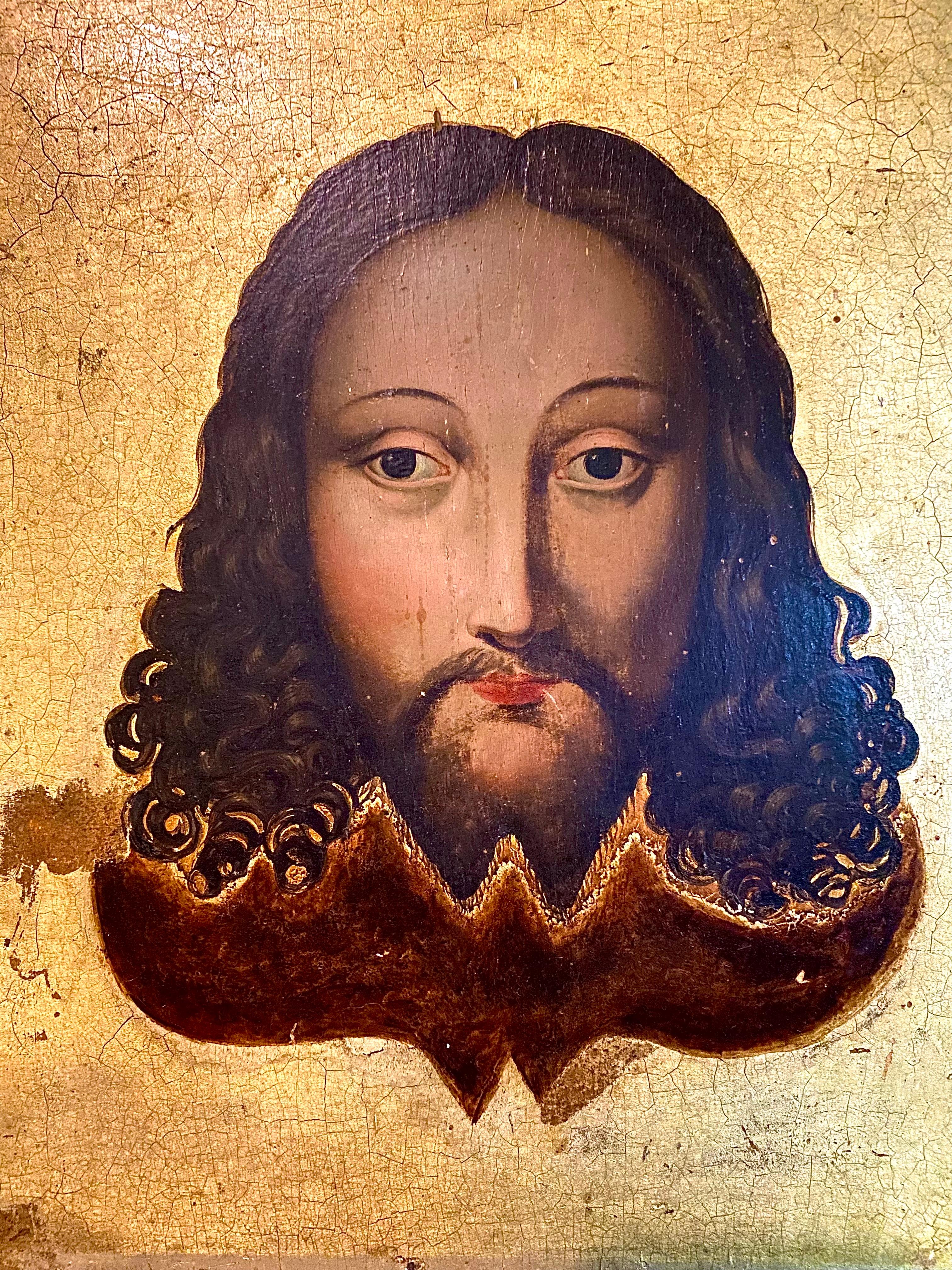 Ölgemälde auf Tafel, das Christus darstellt – goldener Hintergrund – Französische Schule – 17. Jahrhundert im Zustand „Gut“ im Angebot in Beuzevillette, FR
