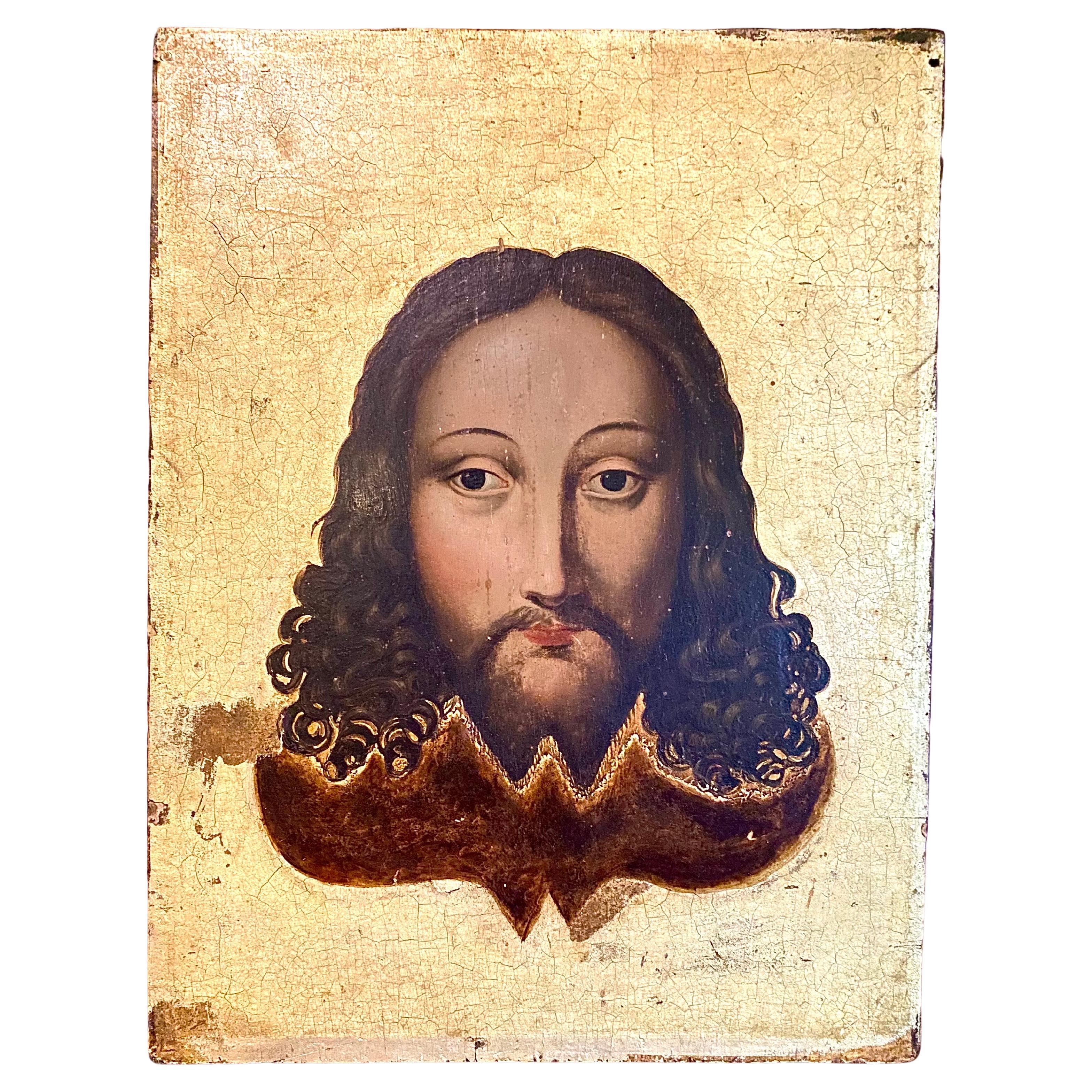 Huile sur panneau représentant le Christ - fond doré - École française - 17e