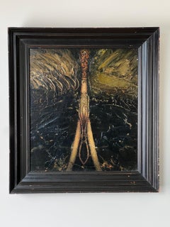 Oil on Panel “Split Image Swamp” by Gregory Gillespie with Gallery Label on Vers