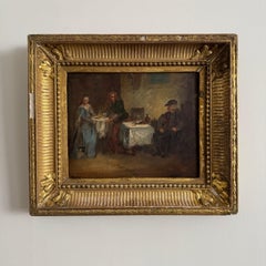 Olio su pannello con scena di taverna, Monogram BC, XIX secolo