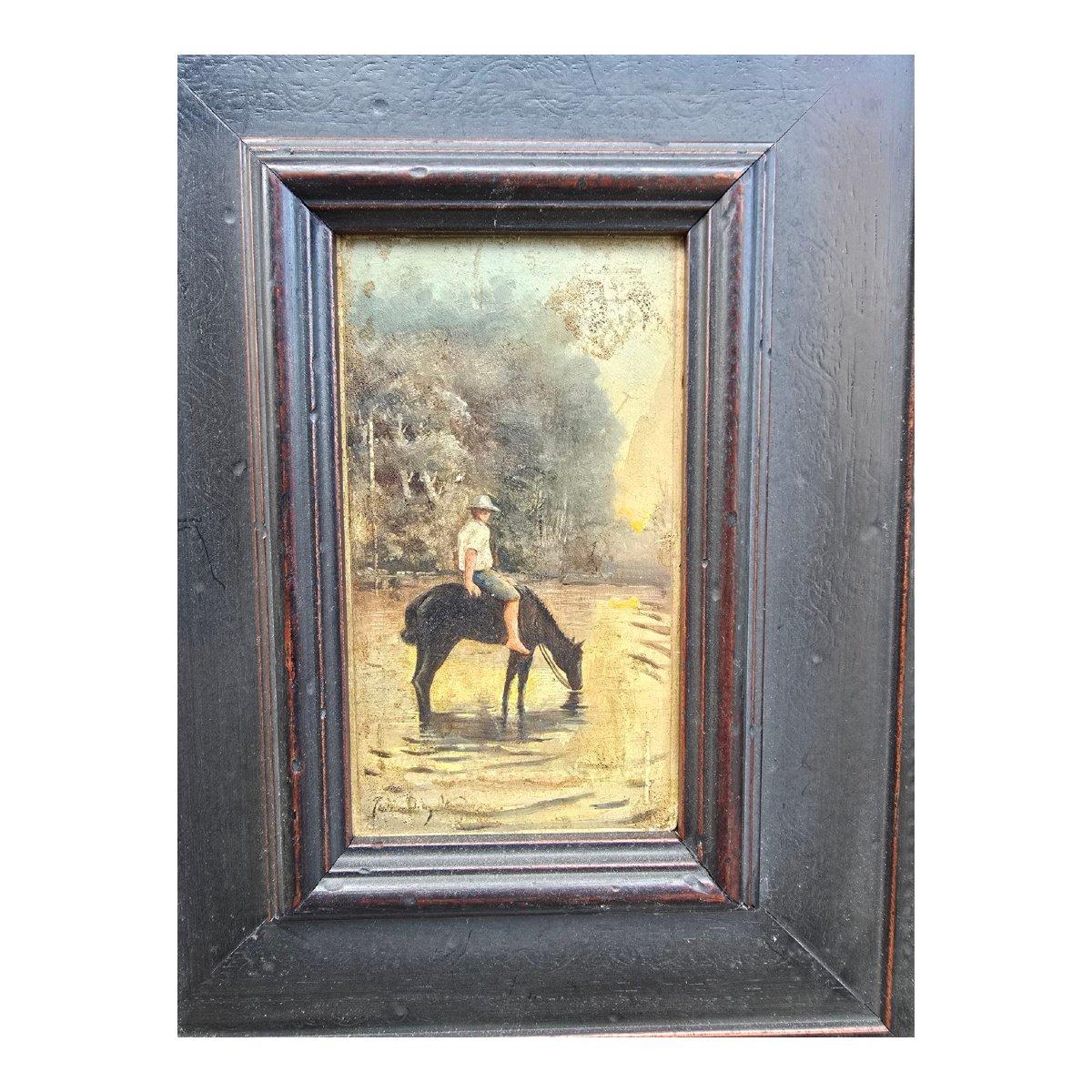 Ölgemälde auf Tafel „The Watering Trough“, 19. Jahrhundert (Romantik) im Angebot
