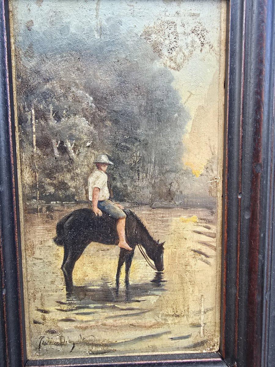 Ölgemälde auf Tafel „The Watering Trough“, 19. Jahrhundert (Spanisch) im Angebot