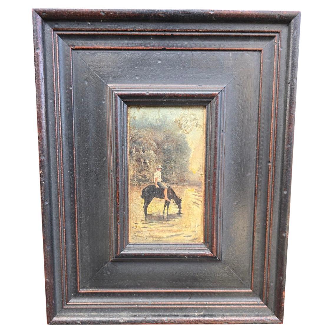 Oil on Panel "The Watering Trough, 19th century
