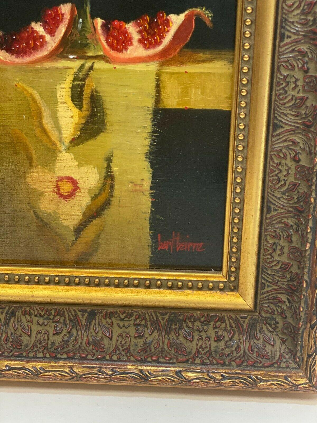 Öl auf Tafel, „Weißer Granatapfel-Wandteppich“, signiert, Gemälde von Bert Beirne (Vergoldet) im Angebot