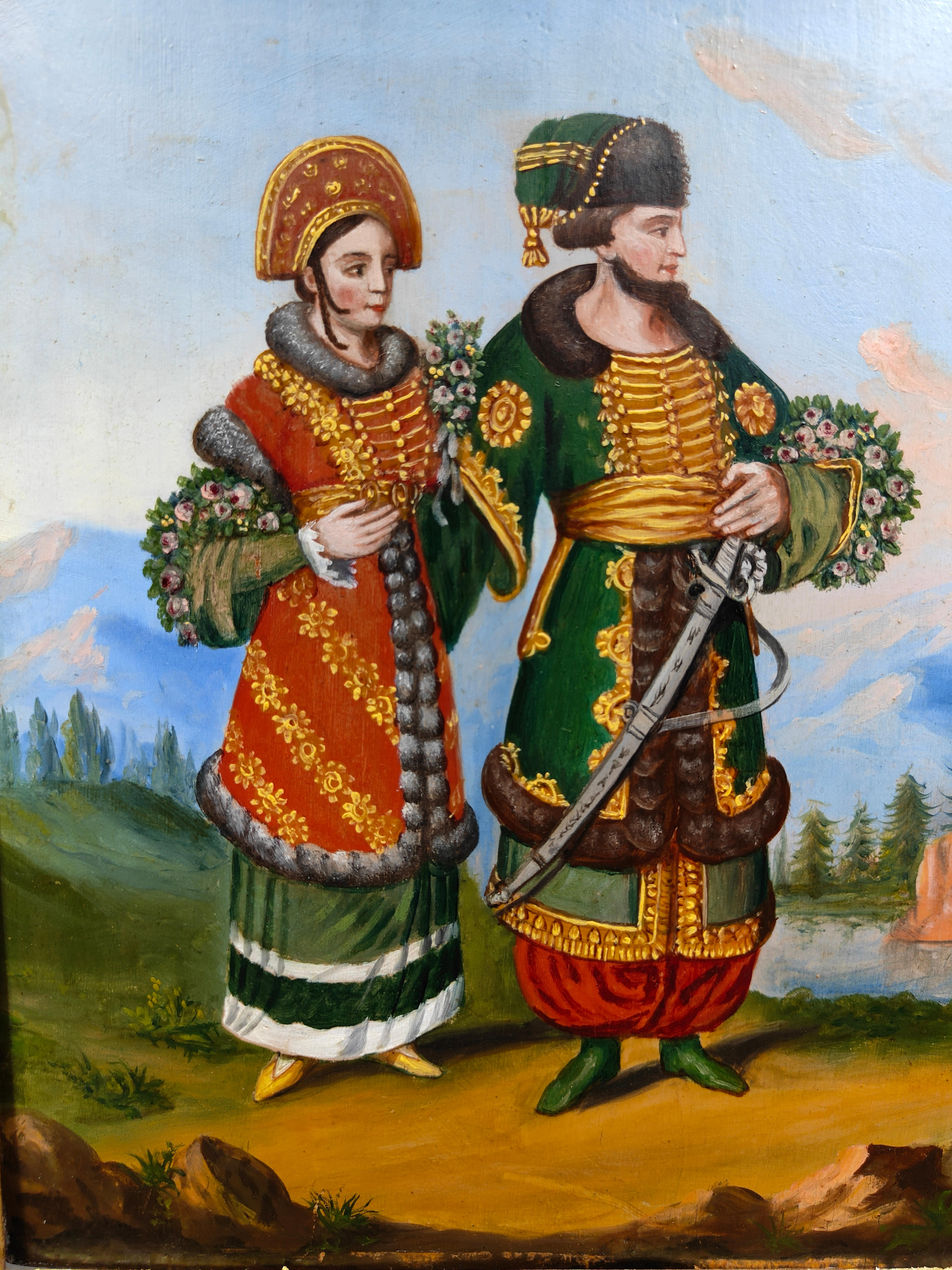 Oil On Panel With National Costumes, 19th Century For Sale 2