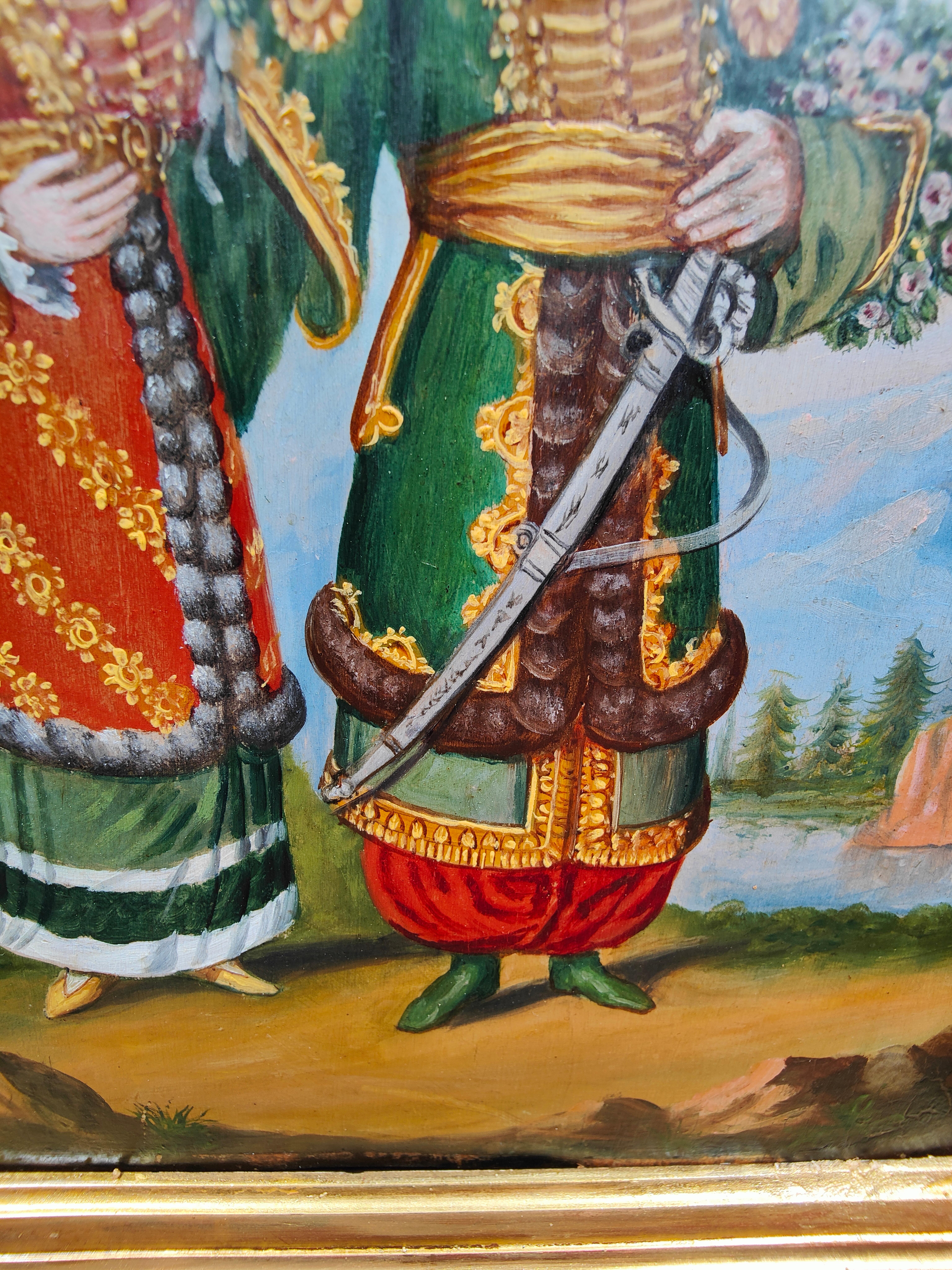 Oil On Panel With National Costumes, 19th Century For Sale 3