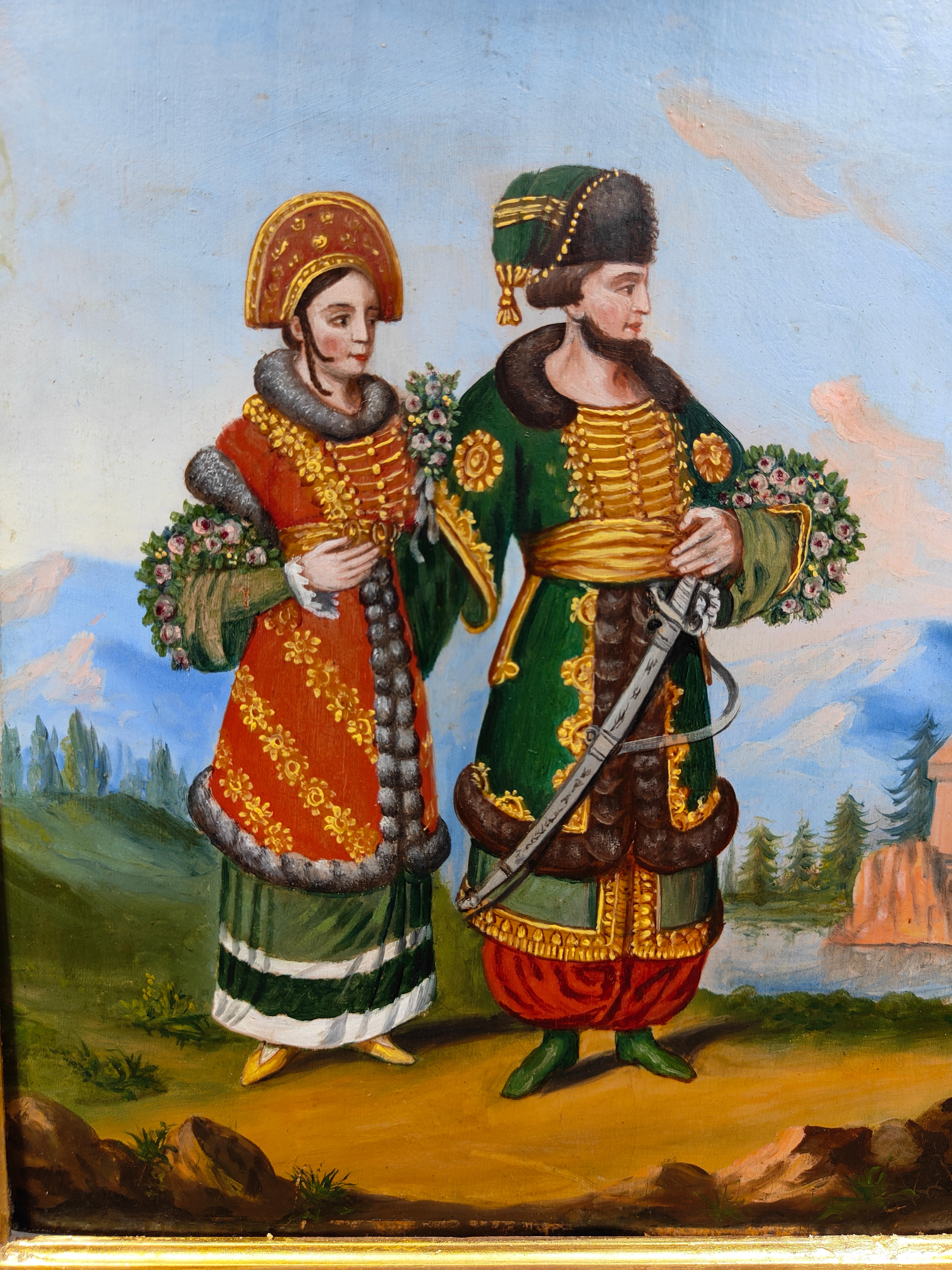Oil On Panel With National Costumes, 19th Century For Sale 4