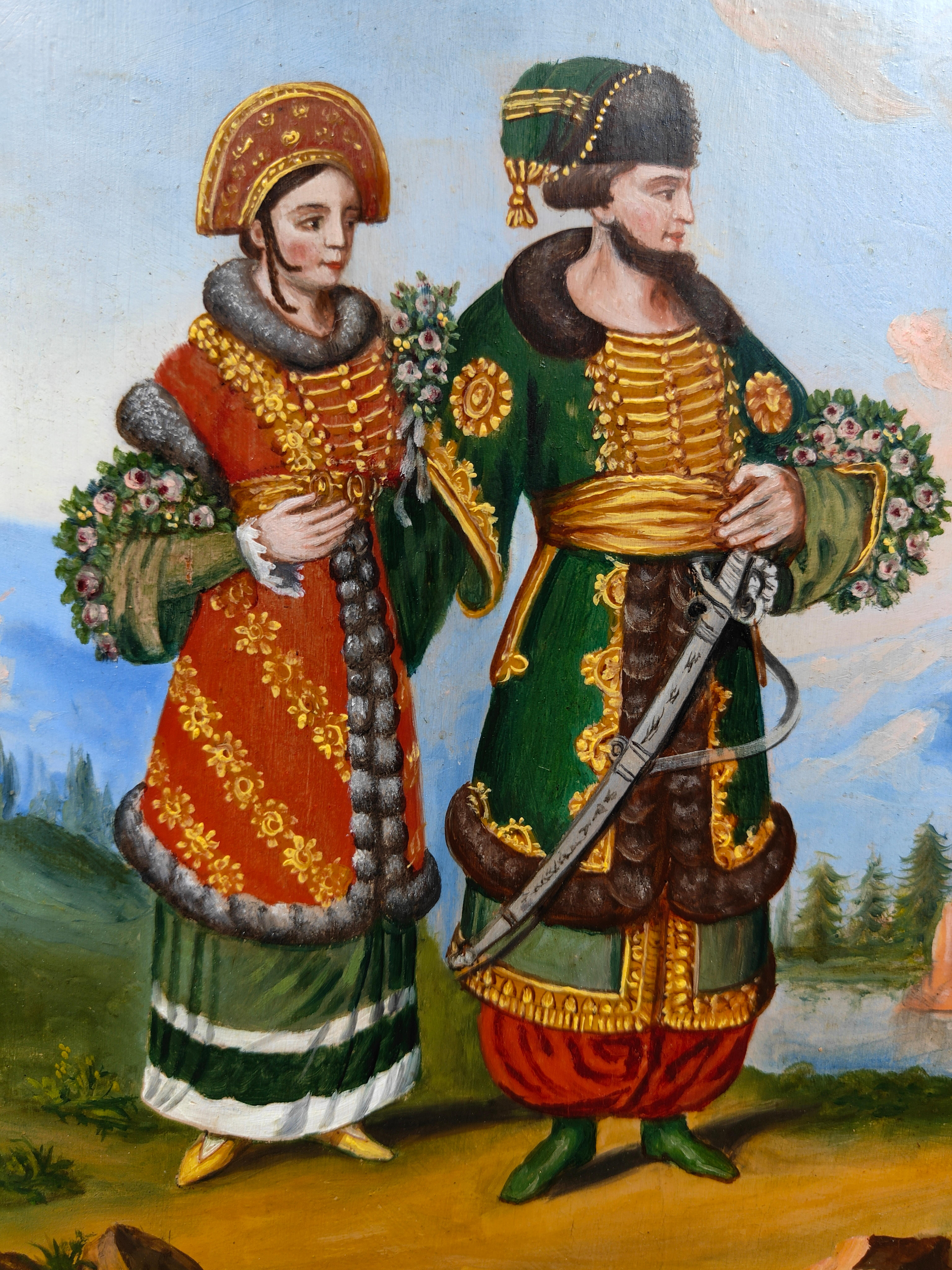 Oil On Panel With National Costumes, 19th Century For Sale 5