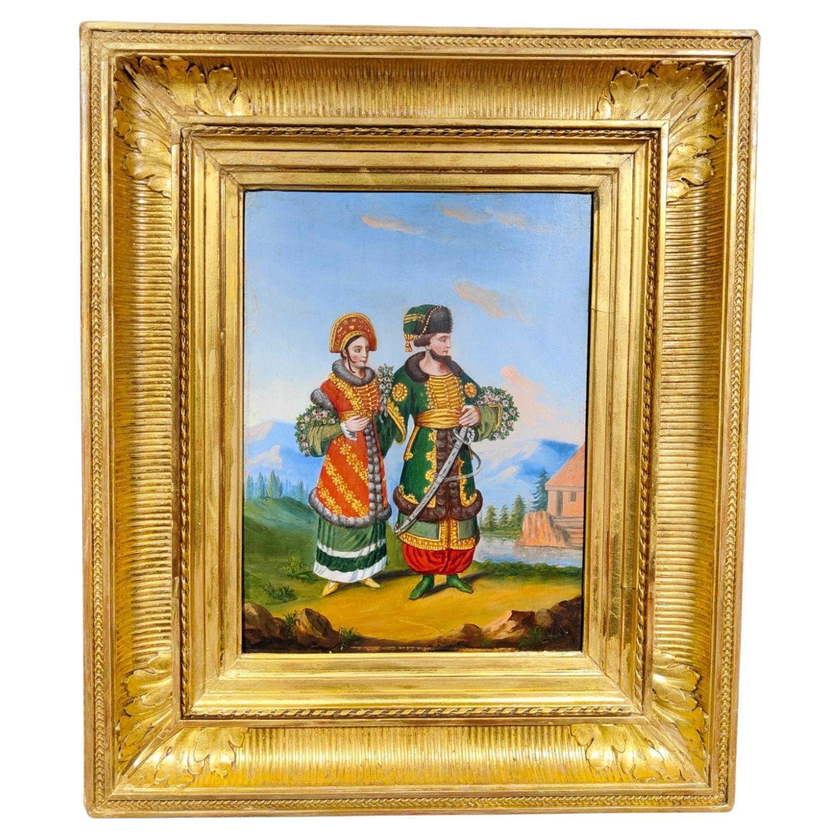 Oil On Panel With National Costumes, 19th Century For Sale