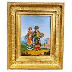 Antique Oil On Panel With National Costumes, 19th Century