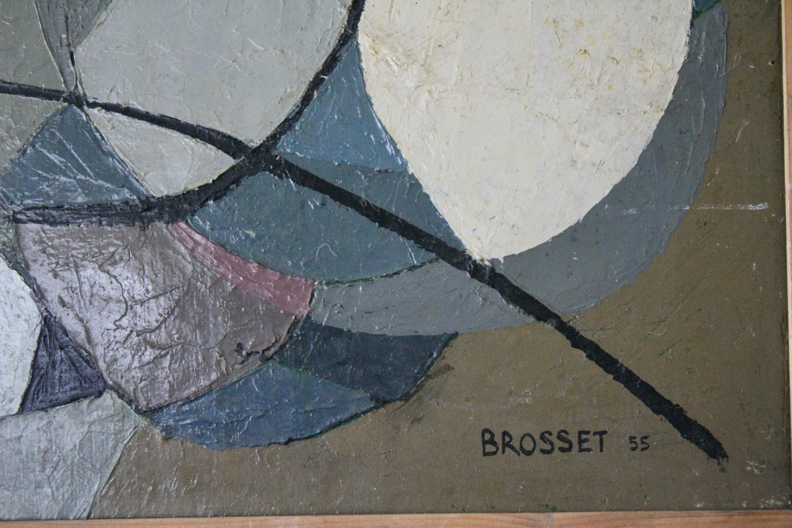 Öl auf Papier, kubistischer Stil, signiert Brosset 55 im Zustand „Gut“ im Angebot in grand Lancy, CH