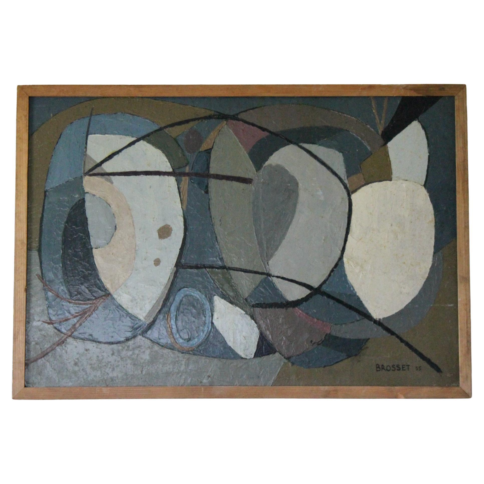 Oil on paper cubiste style signed Brosset 55