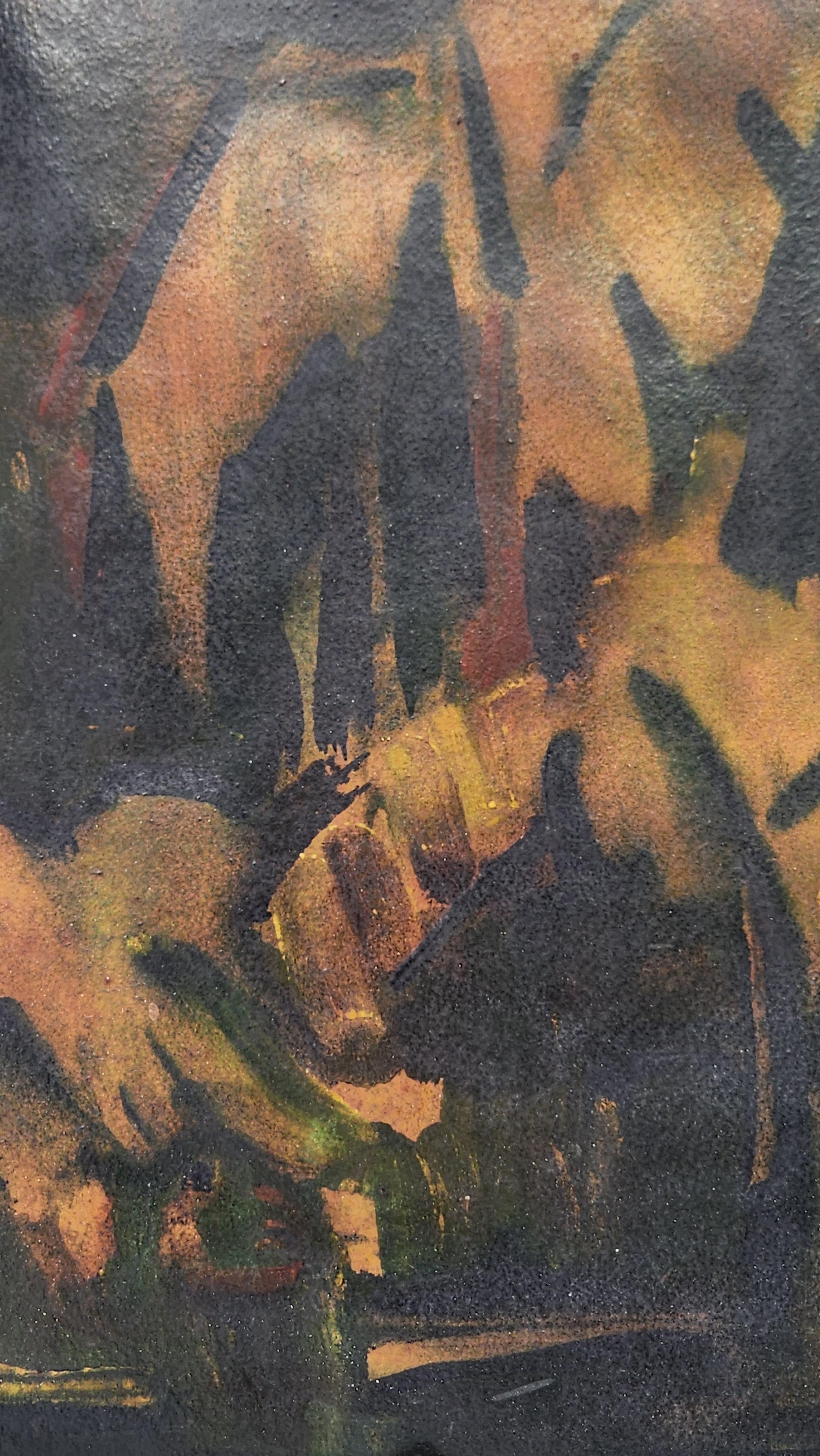 Mid-Century moderno Dipinto olio su carta dell'artista Jonas Rimsa 1950-1970 in vendita