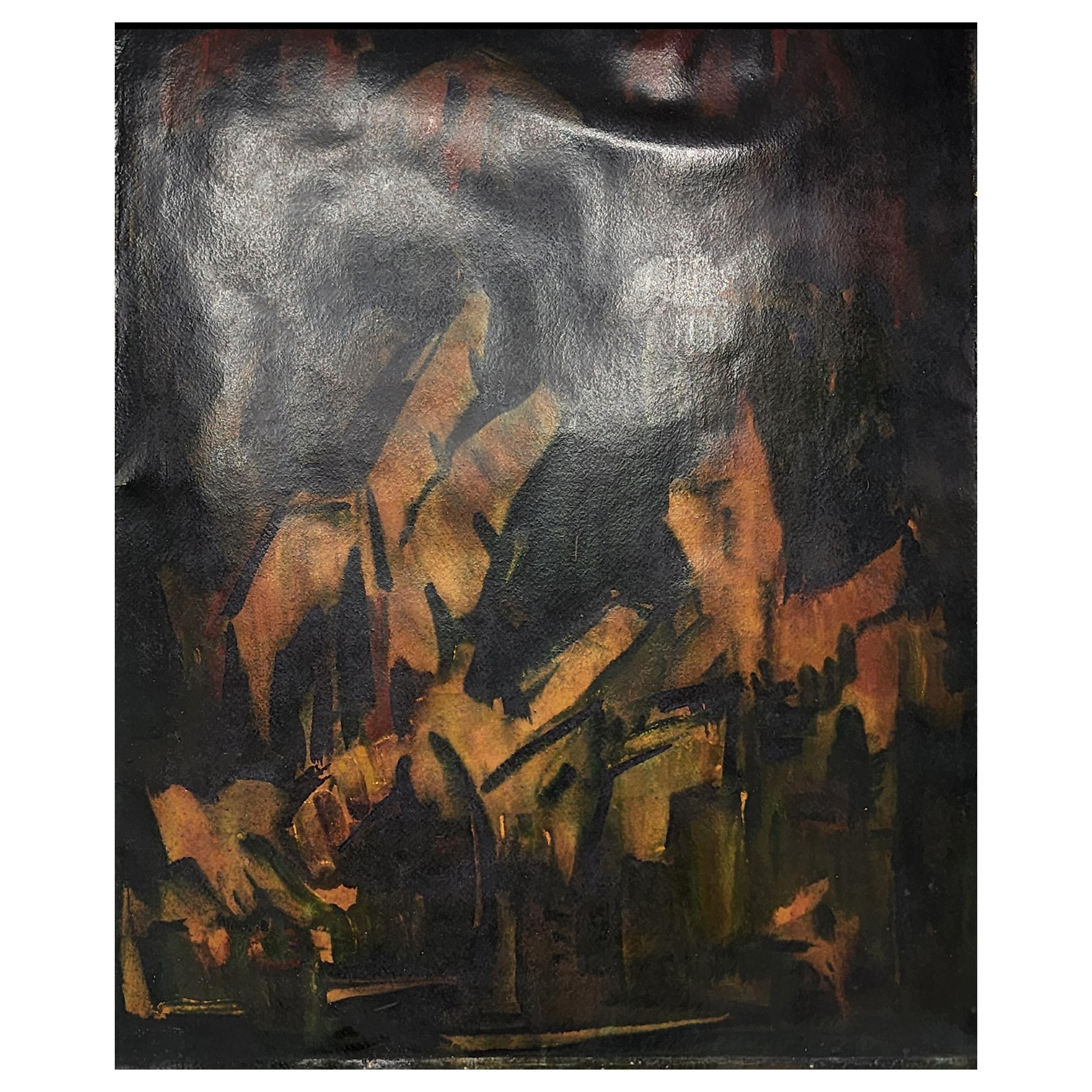 Dipinto olio su carta dell'artista Jonas Rimsa 1950-1970 in vendita