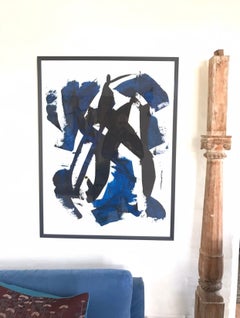 Oil on Paper “Black Gives Way for Blue” by Jan Rose