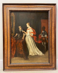 Oil on table Dutch school, " Bourgeois interior with characters