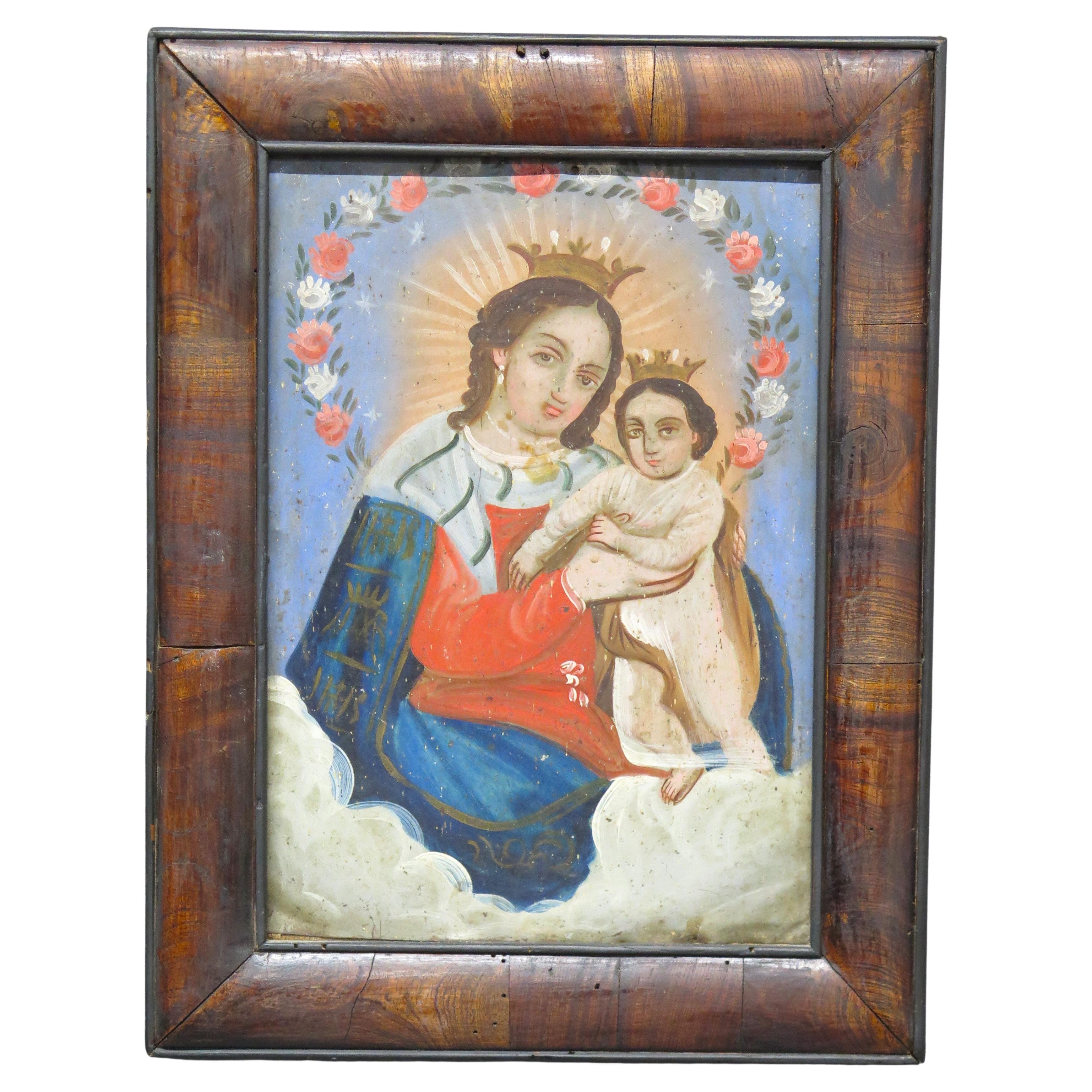 Huile sur étain Retablo Our Lady Refugio of Sinners ou Madonna and Child