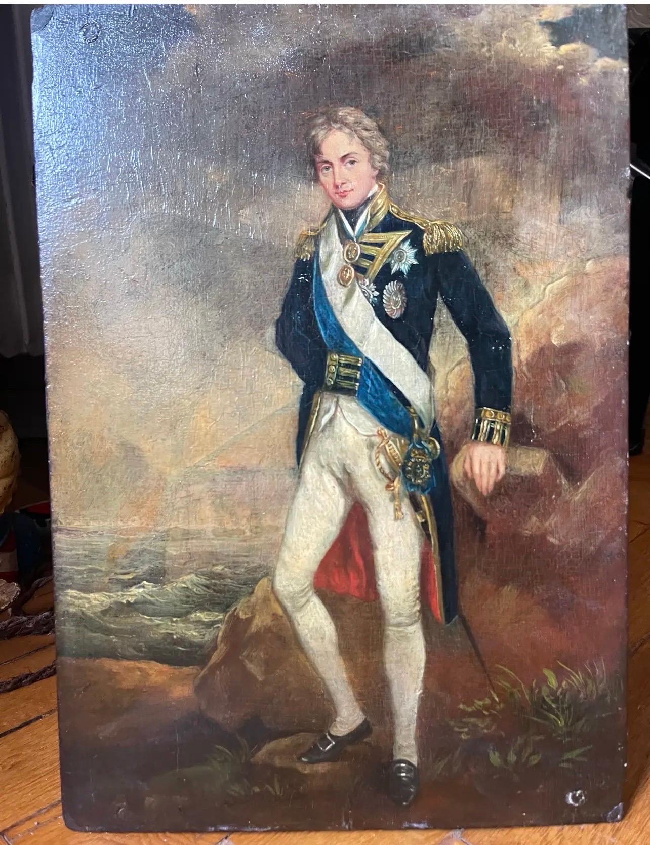 British Oil on Wood Depicting Amiral Horatio Nelson in Military Costume England 19th For Sale