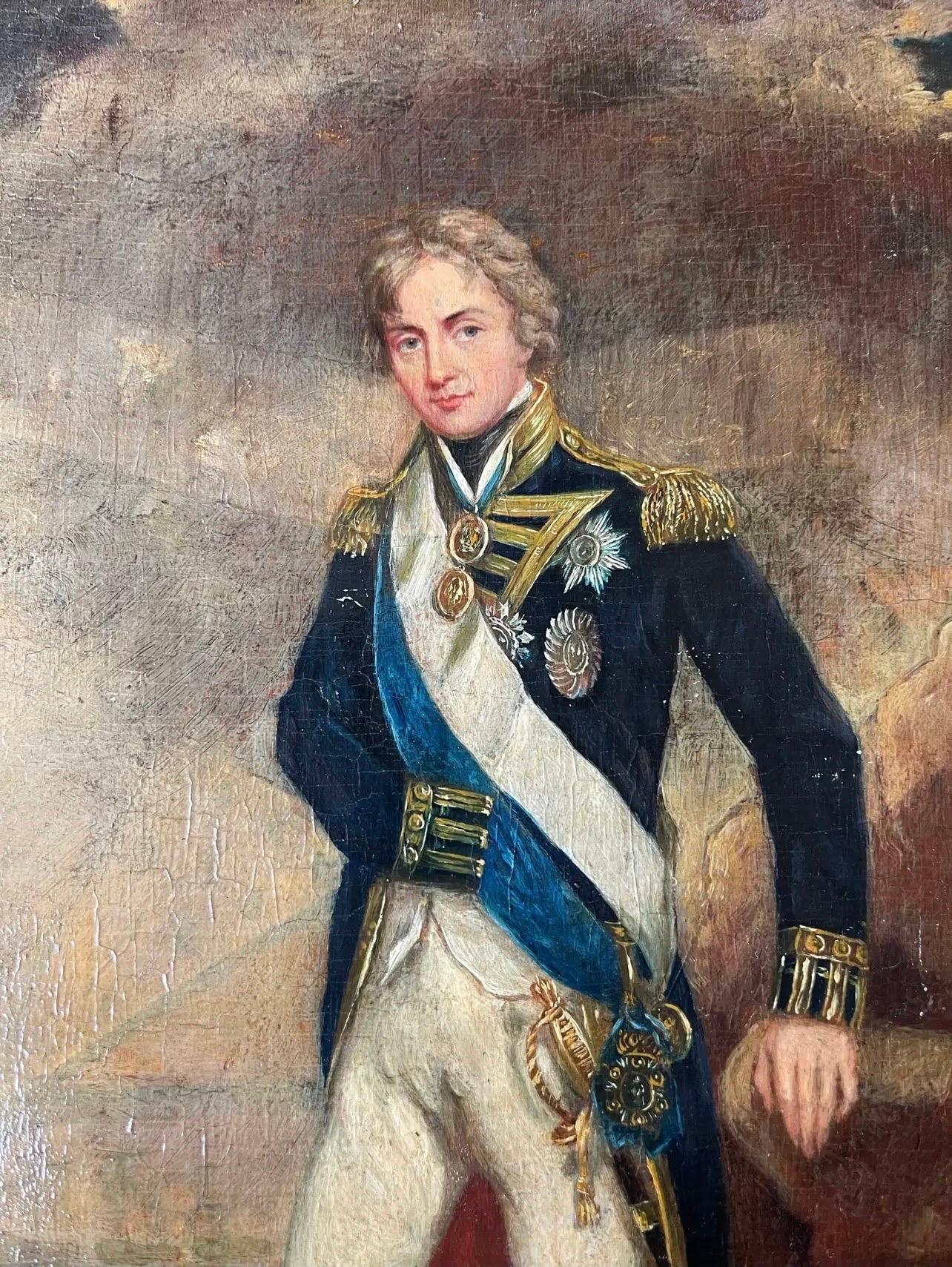 Oil on Wood Depicting Amiral Horatio Nelson in Military Costume England 19th In Good Condition For Sale In palm beach, FL