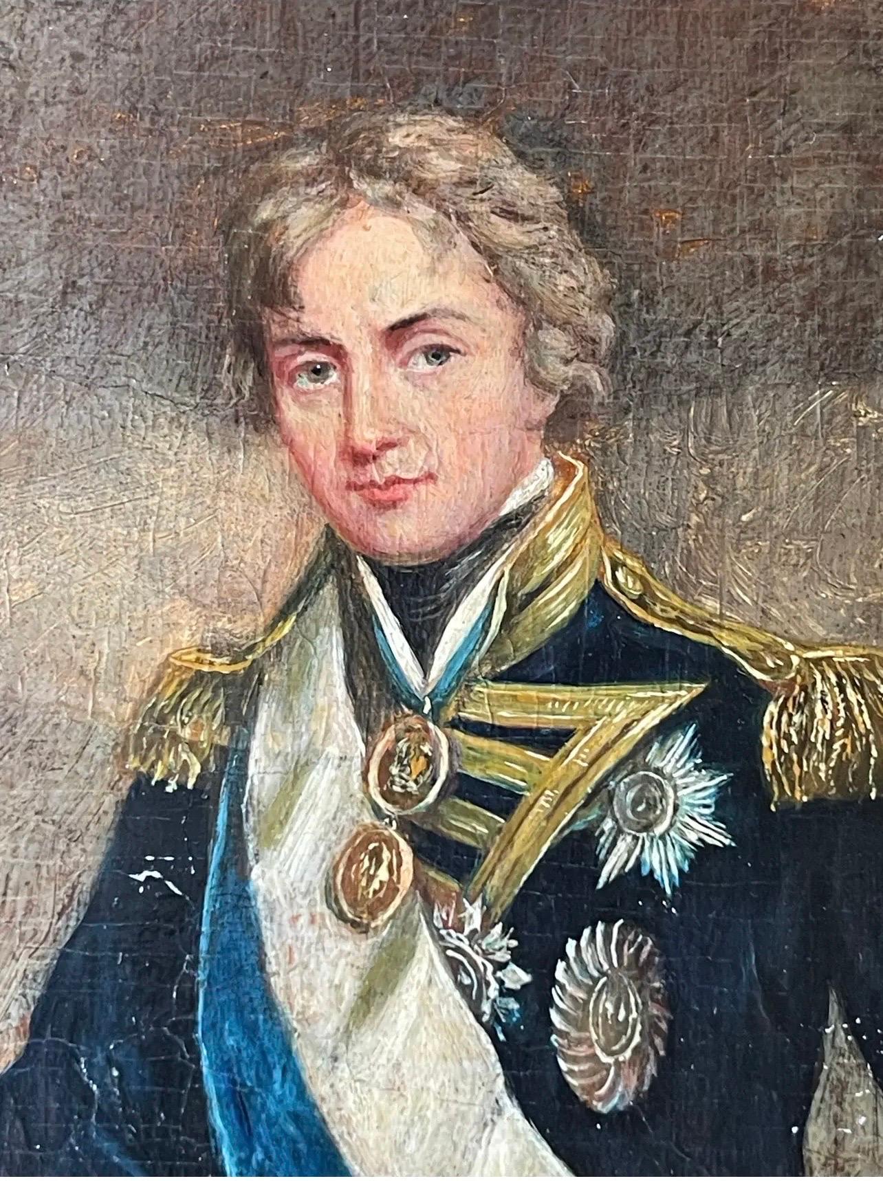 19th Century Oil on Wood Depicting Amiral Horatio Nelson in Military Costume England 19th For Sale