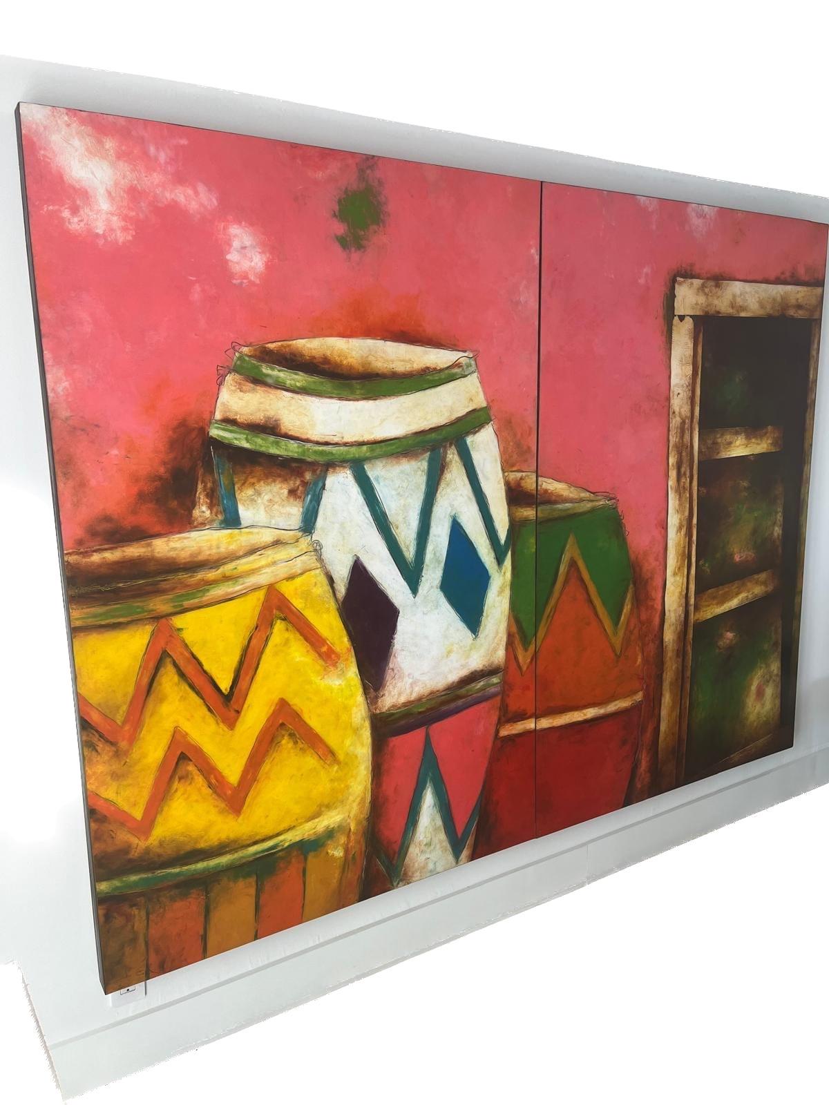 Colombian Oil On Wood Diptych By Jorge Duque For Sale