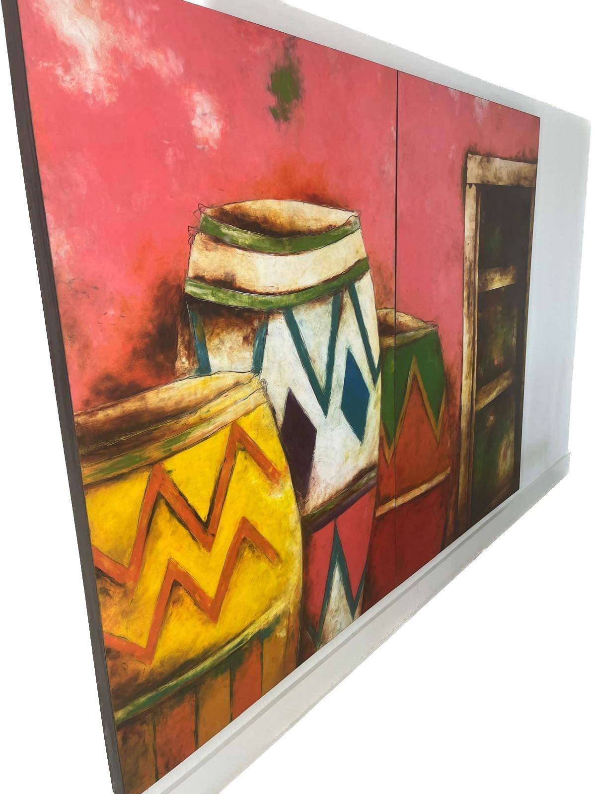 Oiled Oil On Wood Diptych By Jorge Duque For Sale
