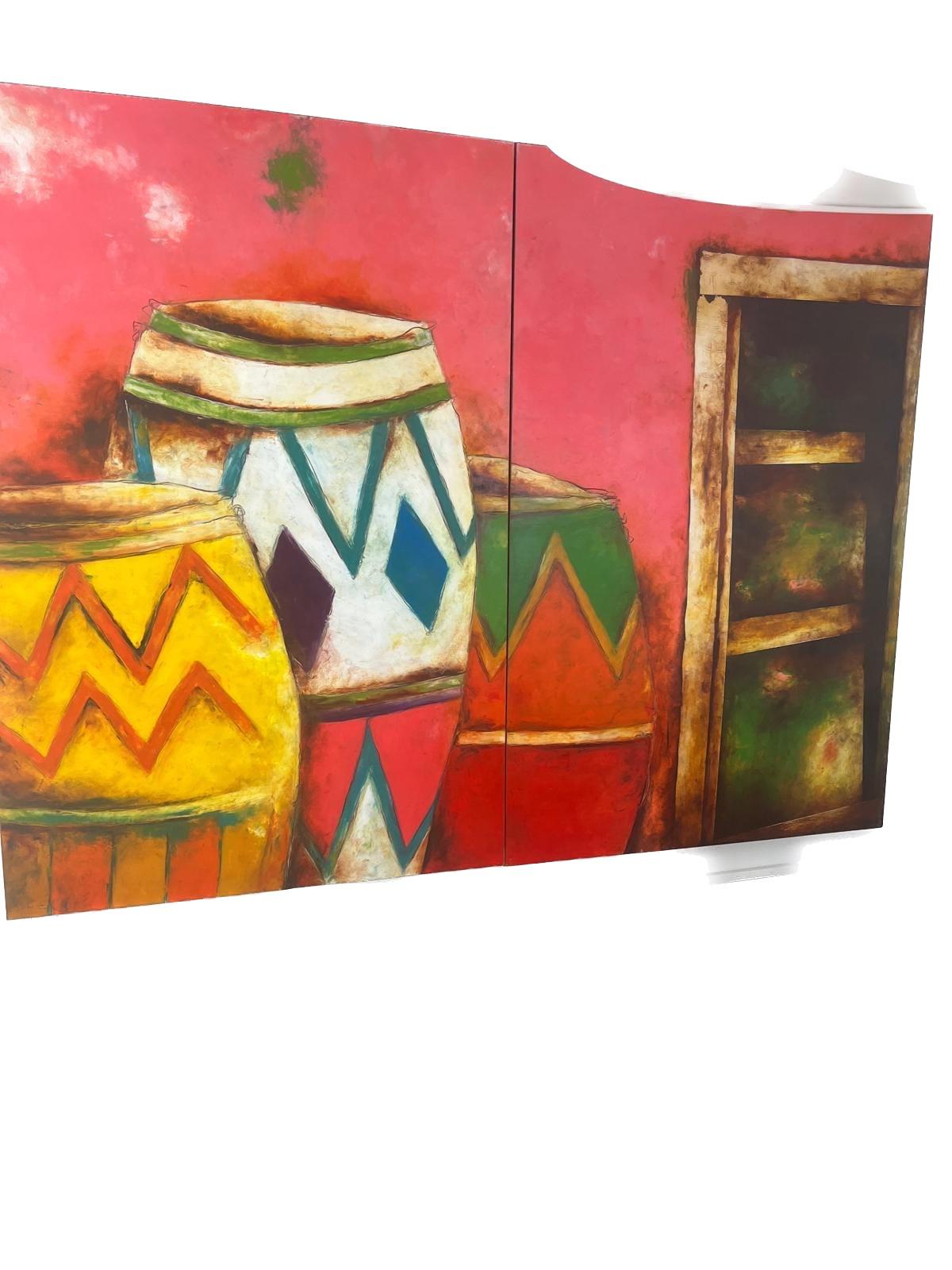 Oil On Wood Diptych By Jorge Duque In Good Condition For Sale In Miami, FL